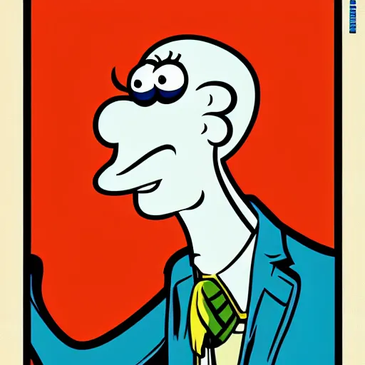 Prompt: handsome squidward portrait, polish poster style, pop art, male, male portrait, vivid colors