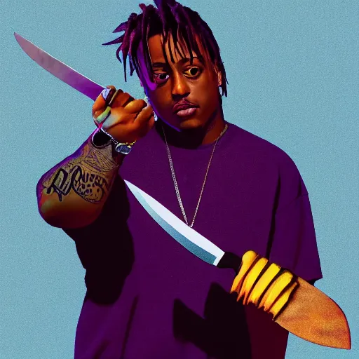 Image similar to juice wrld holding up a knife digital art 4 k the detailed super realistic