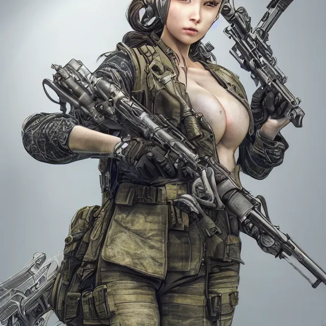 Prompt: the photorealistic portrait of lawful neutral female futuristic marine sniper as absurdly beautiful, gorgeous, elegant, young gravure idol, an ultrafine hyperdetailed illustration by kim jung gi, irakli nadar, intricate linework, bright colors, octopath traveler, final fantasy, unreal engine 5 highly rendered, global illumination, radiant light, detailed and intricate environment