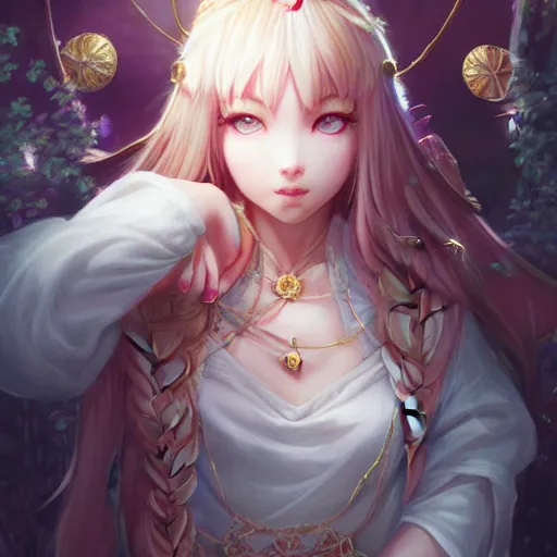 Prompt: happy elden soft bunny priestess in the temple, mmmmim, fancy silver runes, intricate braided hair, plump body, manga panel by kosuke kurose, soft lighting, highly detailed face, cozy atmosphere, sharp focus, artstation, secret of mana, sophie anderson, arnold armitage, loish