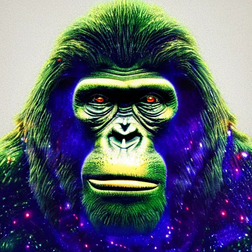 Image similar to UHD photorealistic Cosmic Borg Ape in the style of tonalism