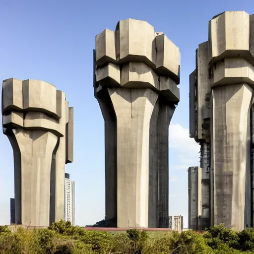 Image similar to a sci - fi beautiful brutalist hypermodern monument, with many rounded brutalist towers sprouting from the base tower creating a complex and unique geometric building, photography