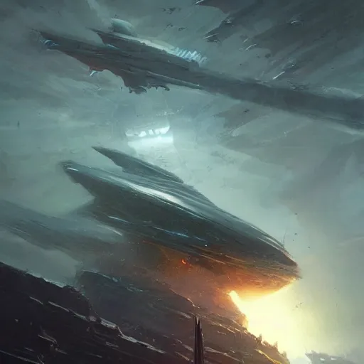 Image similar to concept art by greg rutkowski, a gigantic spear - shaped starship plowing through space, approaches the system, huge and megalithic, frightening and creepy atmosphere, scifi, digital painting, artstation, concept art, smooth, sharp foccus ilustration, artstation hq