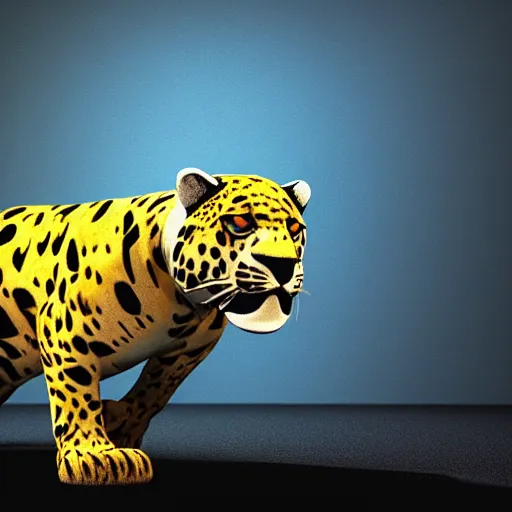 Prompt: golden jaguar with glowing blue eyes, octane render