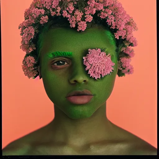 Image similar to a flower / human hybrid, studio medium format color photo