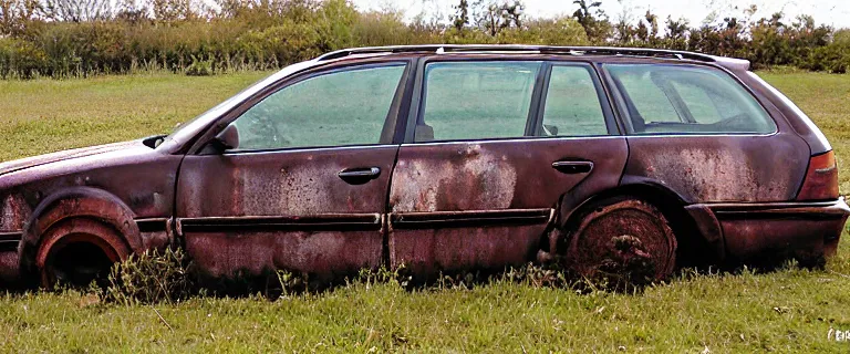 Prompt: Rusty Wrecked Audi A4 B6 Avant (2002), created by Barclay Shaw