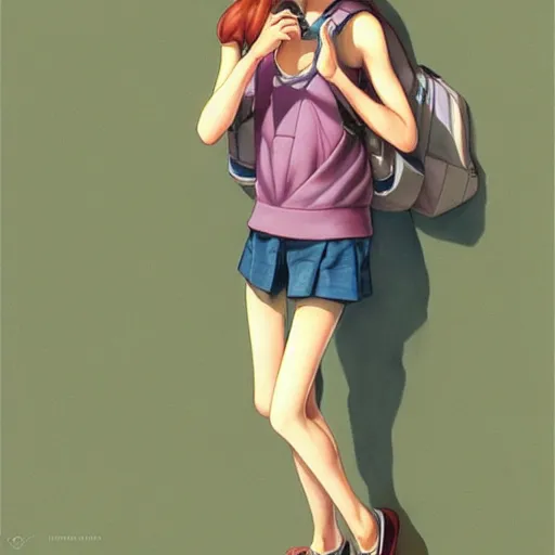 Prompt: richly detailed color  illustration of Emily wearing a tank top seeing weird events in a classroom, very soft shadowing, smooth textures, beautiful composition, illustrated by Range Murata and Artgerm.