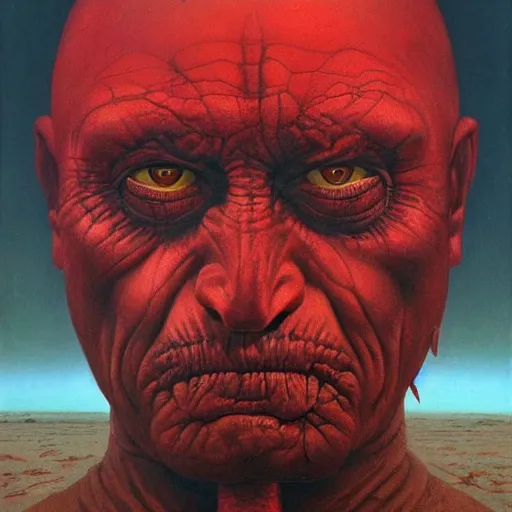 Image similar to Angry Native American Chieftain portrait, dark fantasy, red, artstation painted by Zdzisław Beksiński and Wayne Barlowe