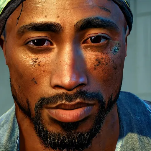 Prompt: high quality 8k screenshot of tupac shakur inThe Last Of Us, 8k full body model very rusty torn out texture