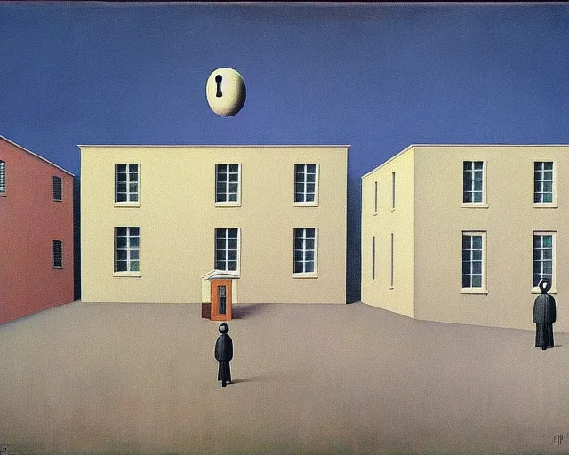 Prompt: Terrifying, disturbing painting by Magritte