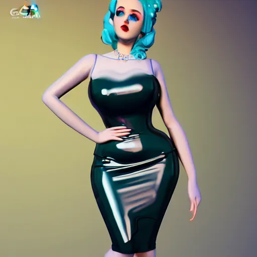 Image similar to an elegant curvy feminine pale goth cutie wearing an elaborate latex-nylon-leather white-cyan dress, thin waist, tube-top dress, cgsociety, photorealistic, 16k, smooth, sharp focus, trending on ArtStation, volumetric lighting, worksafe, sublime-comforting-intriuging ambience