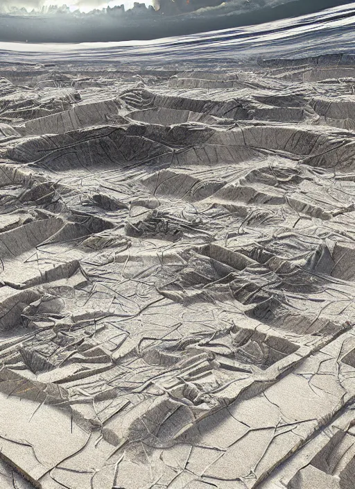 Image similar to bioremediation invisible white architecture, in the mining tailings of chuquicamata, epic, cinematic, hyperealistic, high detailed, corona render, hdr, ray tracing