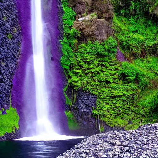 Prompt: purple fjord waterfall