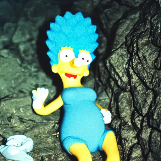 Image similar to Marge Simpson falling asleep in a cave, 35mm photograph