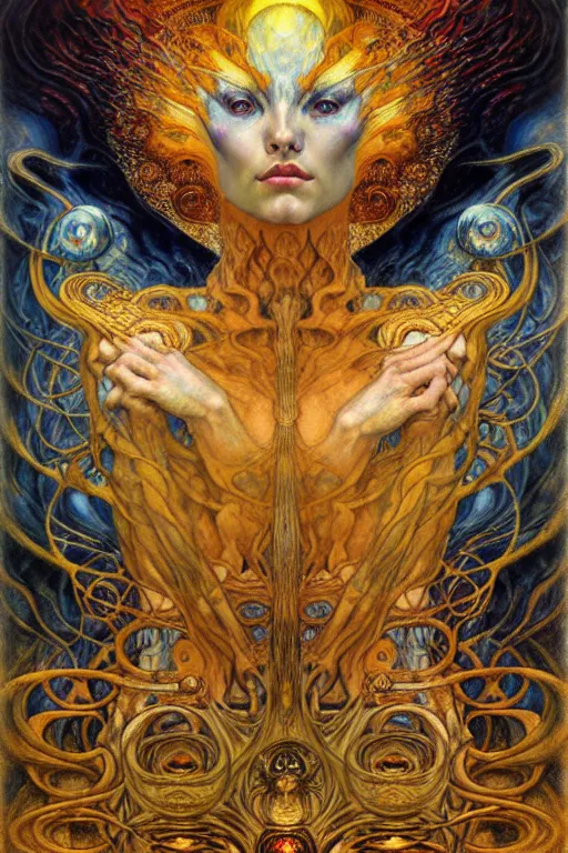 Image similar to Divine Chaos Engine by Karol Bak, Jean Delville, William Blake, Gustav Klimt, and Vincent Van Gogh, symbolist, visionary