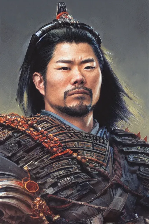 Image similar to Japanese Samurai, closeup character portrait art by Donato Giancola, Craig Mullins, digital art, trending on artstation