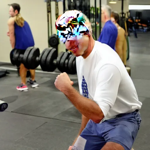 Image similar to joe biden doing weights, in the gym