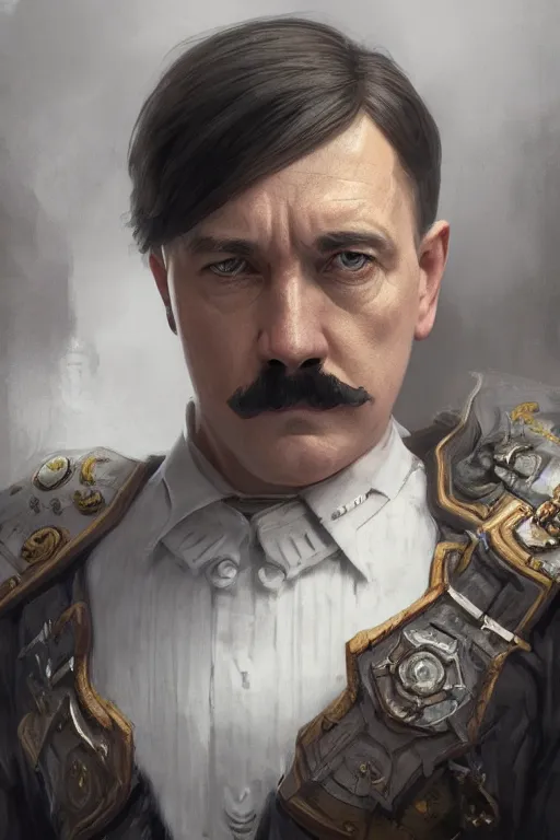 Image similar to cinematic stills of adolf hitler, deep focus, d & d, fantasy, intricate, elegant, highly detailed, digital painting, artstation, concept art, matte, sharp focus, illustration, hearthstone, art by artgerm and greg rutkowski and alphonse mucha