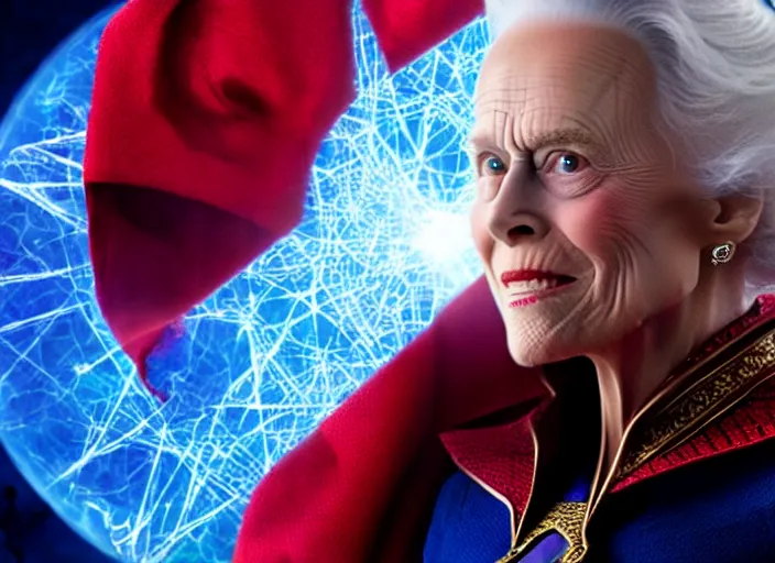 Image similar to film still of barbara bush as dr strange using magic in multiverse of madness, 8 k