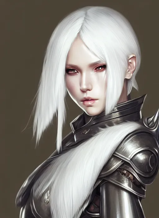 Image similar to fur - lined armor!!! beautiful and elegant white haired female!! gorgeous ayes!! character concept art, sharp focus, octane render! unreal engine 5! highly rendered!! trending on artstation!! detailed linework!! illustration by artgerm, wlop and chie yoshii