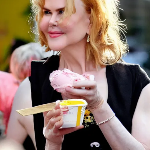 Prompt: A fat nicole kidman eating icecream