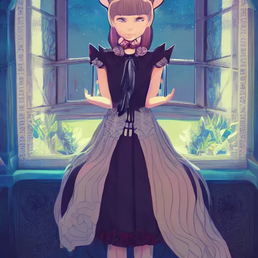 Image similar to a pretty girl with fox ears wearing an ornate dress in her castle chambers, anime key visual, lois van baarle, ilya kuvshinov, rossdraws, artstation