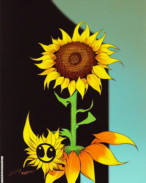 Prompt: sunflower with a smiley face, cinematic, dramatic, super detailed and intricate, by koson ohara, by darwyn cooke, by greg rutkowski, by satoshi kon