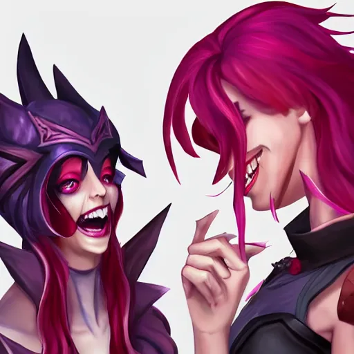 Image similar to league of legends, best friends, kai'sa and xayah, laughing