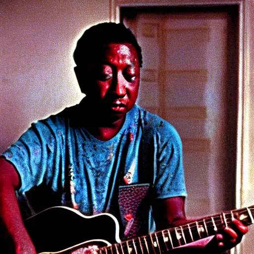 Prompt: Muddy Waters in American Pie, grainy, saturated, film still