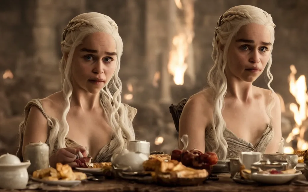 Image similar to daenerys targaryen having breakfast