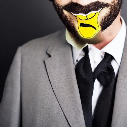 Image similar to a man wearing a suit banana head