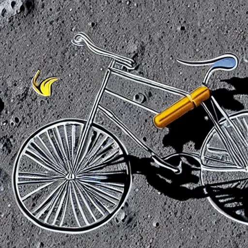 Image similar to a stainless steel bike, with swiss cheese wheels, there is a rat cycling on the surface of the moon and, photorealistic