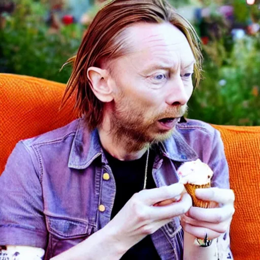 Image similar to thom yorke eating ice cream with sprinkles