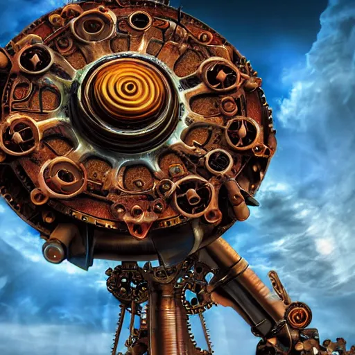 Prompt: giant mechanical rose, steampunk, fantasy art, sky, 4 k