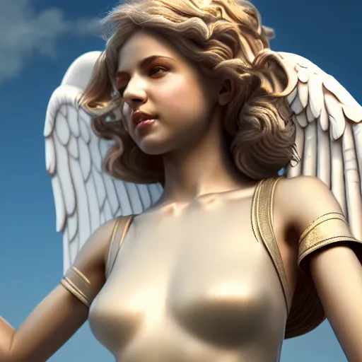 Image similar to beautiful female angel welcoming you to heaven ,highly detailed, 4k, HDR, award-winning, artstation, octane render