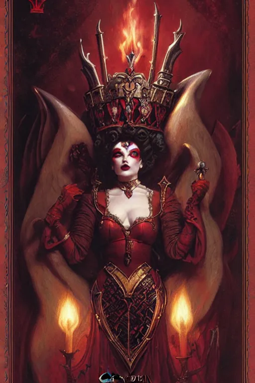 Image similar to the queen of hearts, dark fantasy playing card design by gaston bussiere, bayard wu, greg rutkowski, giger, maxim verehin