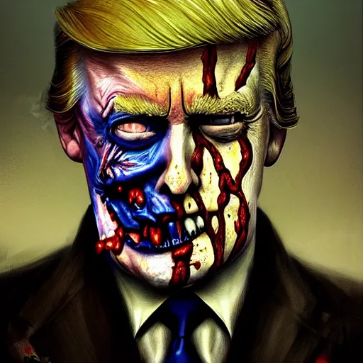 Image similar to portrait of donald trump as a zombie looking to the side, 7 days to die zombie, concept art, fine art, award winning, subtle colors, intricate, elegant, sharp focus, cinematic lighting, digital painting, 8 k concept art, art by michael hussar, art by brom, art by z. w. gu, 8 k