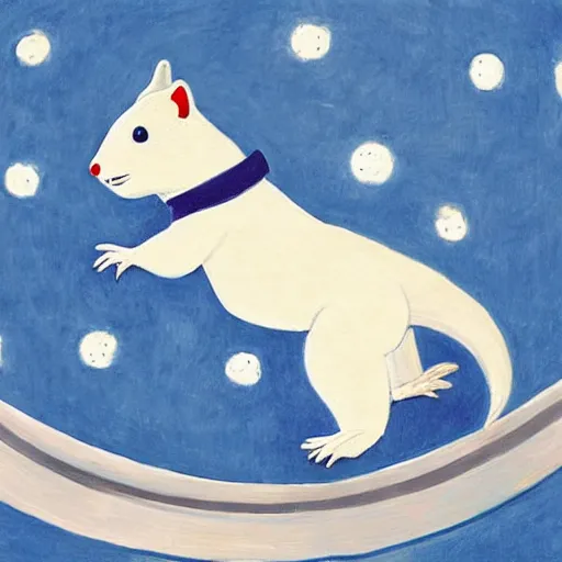 Image similar to A white squirrel on a rocket ship in space and with a blue flower in his paw