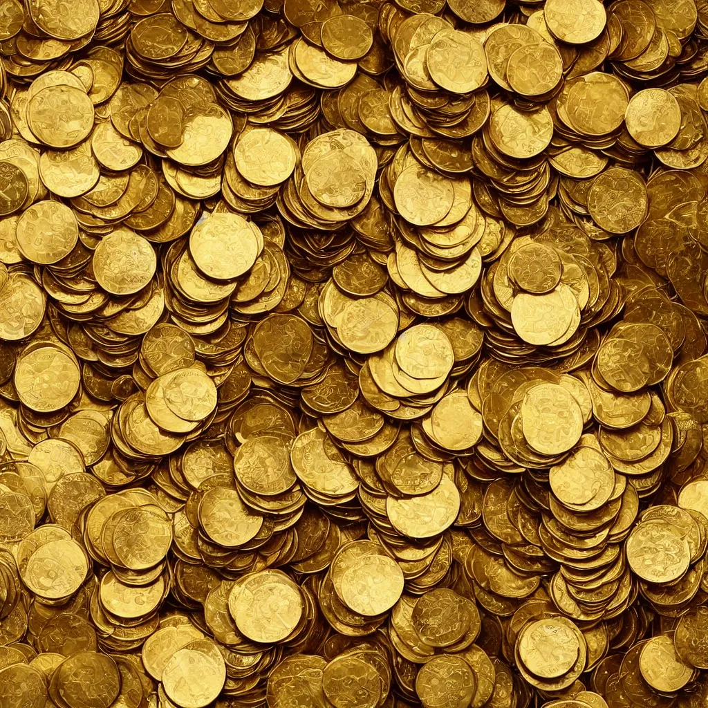 Image similar to a bathtub full of golden coins, full view, product photography