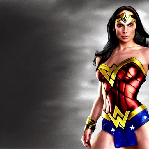 Image similar to trish stratus as wonder woman, artstation hall of fame gallery, editors choice, #1 digital painting of all time, most beautiful image ever created, emotionally evocative, greatest art ever made, lifetime achievement magnum opus masterpiece, the most amazing breathtaking image with the deepest message ever painted, a thing of beauty beyond imagination or words, 4k, highly detailed, cinematic lighting