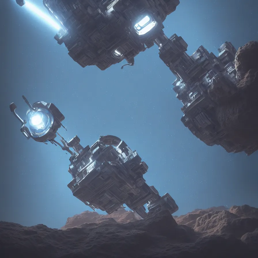 Prompt: mining device hooked to a planet, volumetric light, dynamic lights and shadows, concept art, octane, redshift, detailed