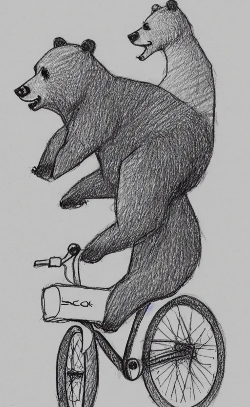 Image similar to sketch drawing of a bear riding a bicycle