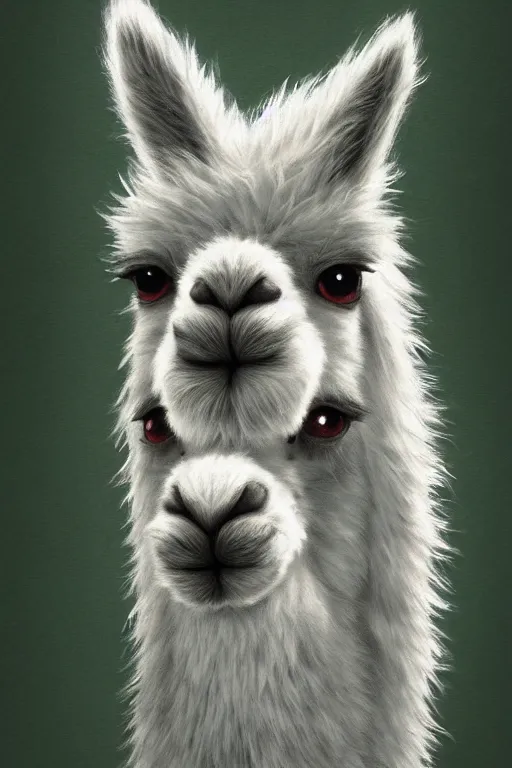 Image similar to Highly detailed wild fluffy llama portrait, studio Ghibli, Makoto Shinkai,