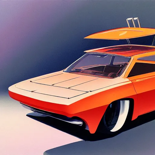 Prompt: concept art for a car with built - in meat smoker, painted by syd mead