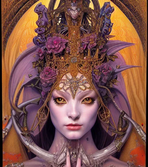 Prompt: symmetrical painting, a beautiful female queen in dress, pretty, detailed and intricate, perfect body shape, perfect face, hypermaximalist, elegant, ornate, luxury, elite, matte painting, cinematic lighting, james jean, brian froud, wayne barlowe