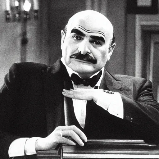 Image similar to scene of the hercule poirot tv serie featuring david suchet shaved