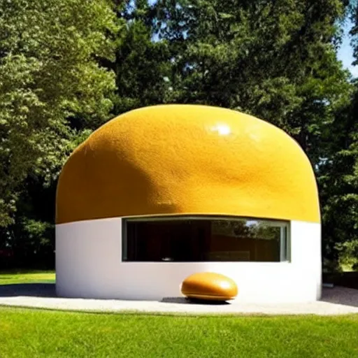 Prompt: a house that looks like a hamburger, with a human living inside