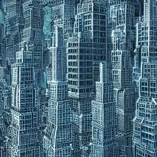 Prompt: a fractal cityscape