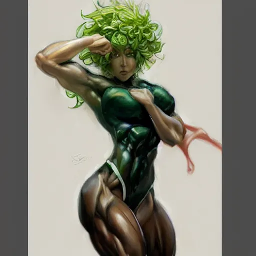 Image similar to muscular tatsumaki by daniel gerhartz, trending on art station