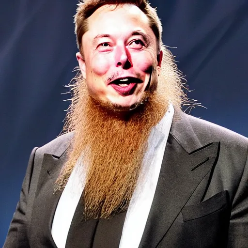 Image similar to elon musk wearing a long beard joining the taliban while riding a motorcycle